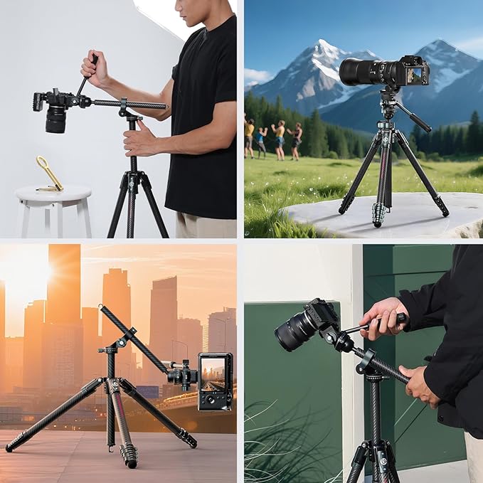 Ulanzi JJ06 Professional Camera Tripod Stand with Dual 360° Fluid Head, Dual Center Column, Ball Head, Quick Release Plate, Compatible with Arca for DSLR, Video
