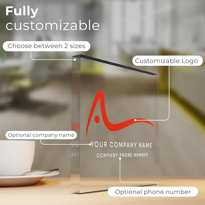 EGD Personalized Acrylic Desk Business Sign for Desks & Counters | Custom Acrylic Business Logo Sign | Free Company Vector Logo | Premium Thick Signage for Offices, Reception, Retail Branding (BP-B)
