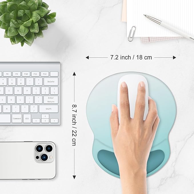 ITNRSIIET Ergonomic Mouse Pad with Comfort Gel Wrist Rest, Non-Slip PU Base, Smooth Textured Surface, Reduces Hand Fatigue & Wrist Pain, 8.7 x 7.2 Inch for Office Gaming Home, Light Green Gradient