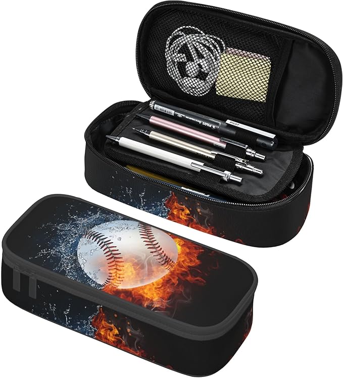 YIJIUWKIS Sports-Themed Baseball Pencil Case for Kids Boys Girls, Big Capacity Black Pencil Pouch, Portable Pencil Box Stationery Storage Desk Pen Bag for School Office