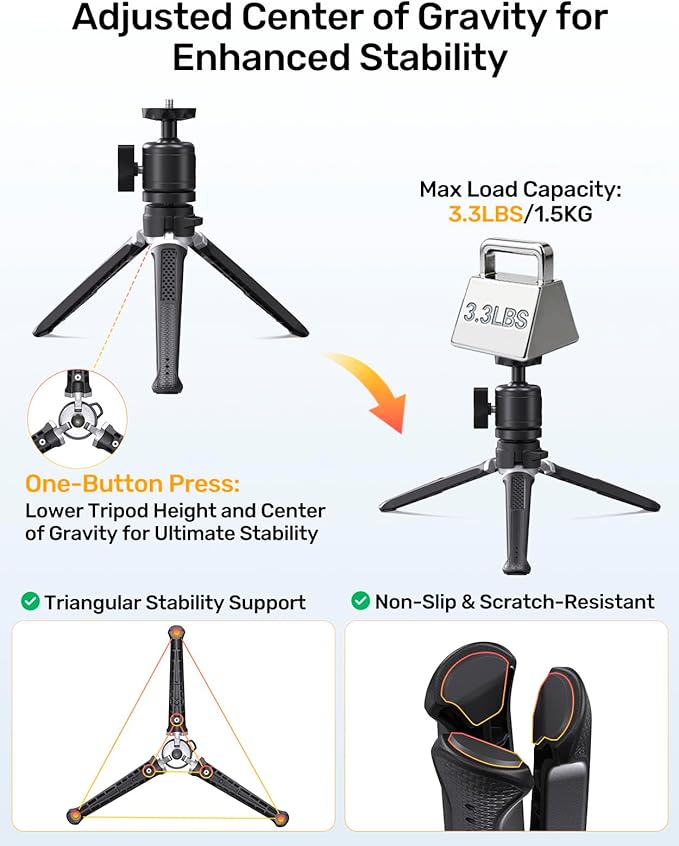 Webcam Tripod Stand for Desk, 3 Level Extendable Camera Tripod Mount for Logitech Webcam C920 C922 C922x C925e C930 C930e C615 Brio 4K NexiGo N60 and More, Camera and Phone Holder with 1/4" Thread