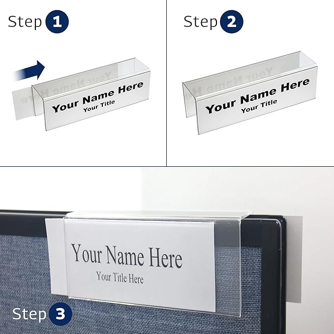 20-Pack 8.5" x 2.5" Acrylic Name Plates for Cubicle Walls – Double-Sided Holder with 2" Hook for Office, Classroom, or Door Display