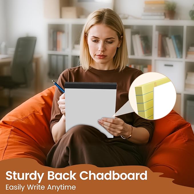 6 Pack Legal Pads 8.5 X11, College Ruled Notebook, 300 Sheets Yellow Note Pad, Writing Pads 8.5x11, Tear Off Notepad, Lined Paper, Notebook Paper for Office Home School, 50 Sheet/Pad