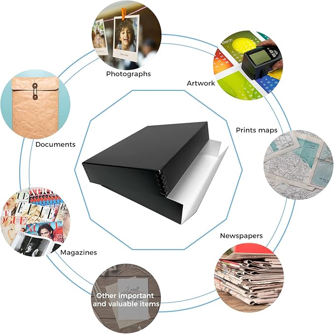 Lineco 11x14 Black Museum Archival Storage Box, Drop Front Design, 11 1/2 x 15 x 3 in. Acid-Free with Metal Edge. Preserves Picture Longevity, Organize Photos or Documents, Crafts, DIY.