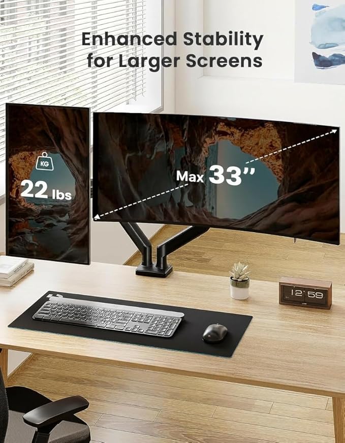 ErGear Dual Monitor Stand up to 33 inches Screen, Load-Bearing Max 22 lbs Each Arm, Adjustable Dual Monitor Mount, Sturdy Steel vesa Monitor Mount with Stable VESA 75x75 100x100mm