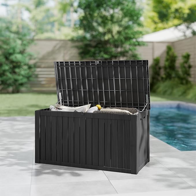 Yardgrace 180 Gallon Outdoor Storage Box Waterproof, Resin Deck Boxes with Lockable Lid & UV-Resistant for Patio, Pool, Garden Furniture Cushions & Accessories, Black