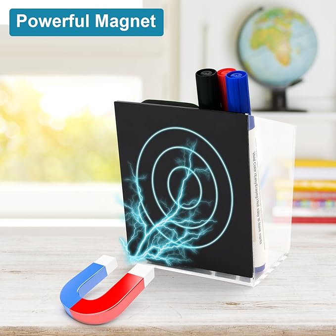 VACONICO Magnetic Pen Holder, Acrylic Dry Erase Marker Holder, Large Capacity Pencil Holder for Whiteboards, Fridge, Lockers Office School Supplies (Clear & 1 Compartments)