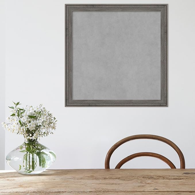 Amanti Art Grey Framed Magnetic Board 23x23 Medium Vision Board for use with Magnets, 100% Metal Sheet to Display Items as Office Decor or for Home Organization in mudroom, Kitchen or Kids Room