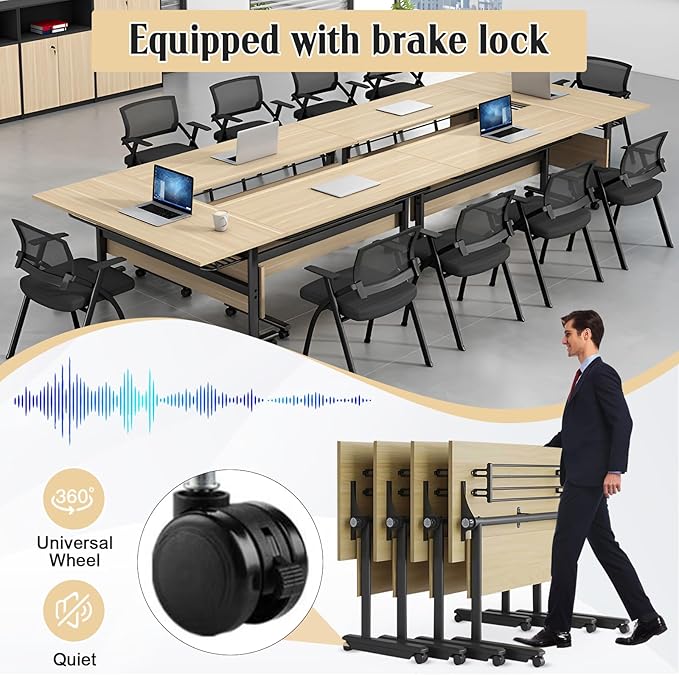 Conference Table,55.1''Folding Conference Room Table for 4-12 People,Mobile Flip Top MeetingTraining Table with Different Coulor and Styles for Offices, Classrooms,Meeting Room (4, G)