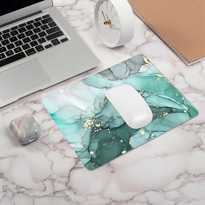 IMAYONDIA Turquoise Marble Mousepad, Computer Mouse Pad Teal, Luxury Swirl Mice pad for Computer, Non-Slip Rubber Modern Ink Art Green Mouse Pads for Laptop Desk Women Office Desktop, 9.5 X 7.9 Inch