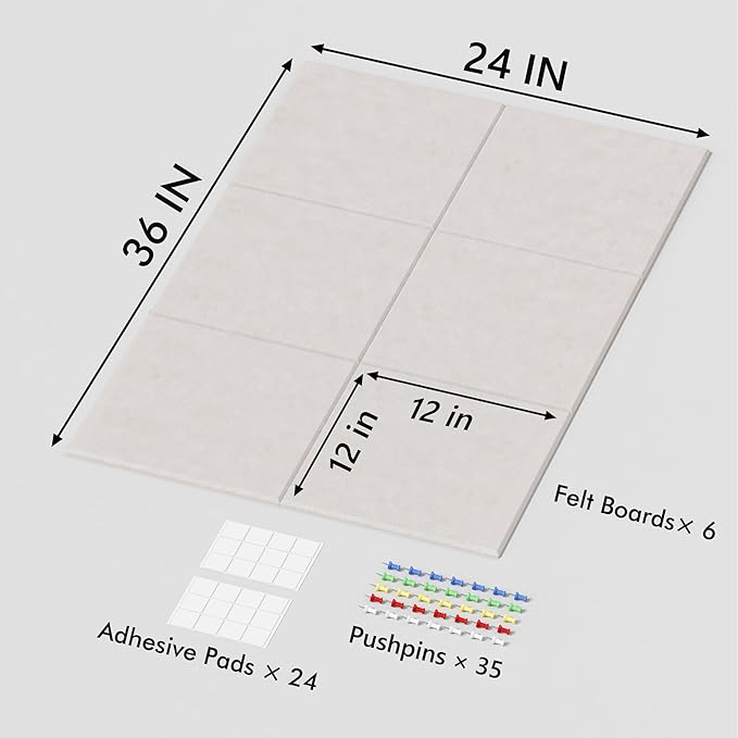 Neatsure Large Cork Board for Wall, 36" x 24" Bulletin Board with Pushpins, 6 Panels Felt Tiles Tack Push Pin Board for Office, Light Tan