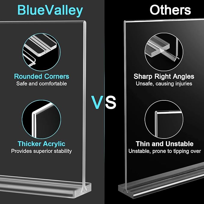 BlueValley 4x6 Acrylic Sign Holder, 12 Pack Plexiglass Picture Frame Double Sided Clear Display, Tabletop Menu Sign Holders Vertical Plastic Paper Sign Stand for Office Desktop, Restaurant, Store, Fair & Events