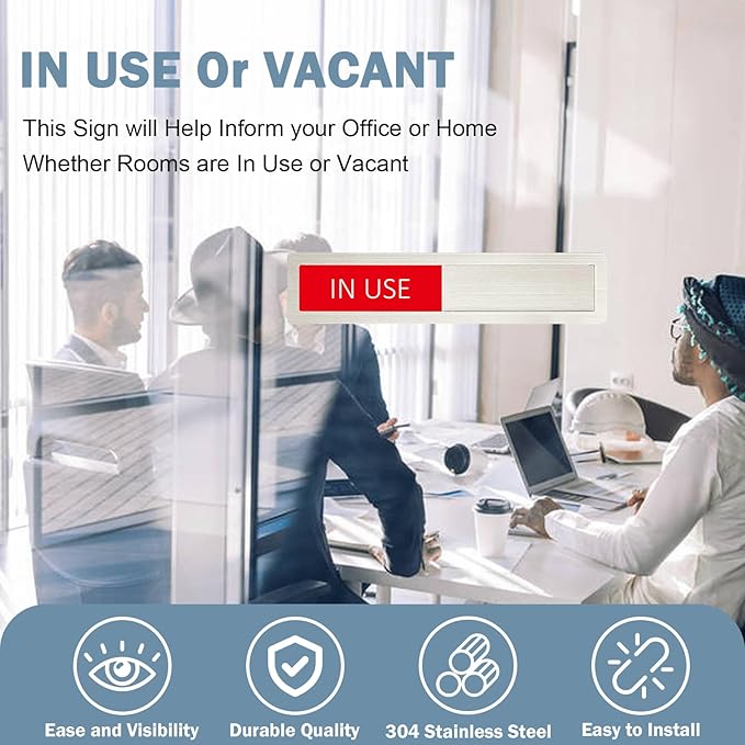 Vacant/In Use Privacy Sign for Home Office Restroom Conference Hotels Hospital - Occupied Door Indicator Slider Tells Whether Room Is in Use - 7'' x 1.5'' Stainless Steel