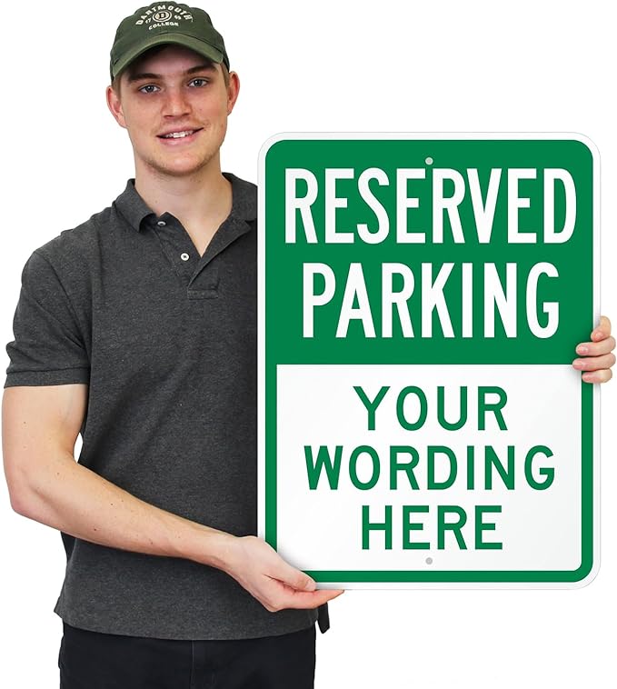 SmartSign 24 x 18 inch Custom “Reserved Parking” Metal Sign - Add Text, 80 mil Laminated Rustproof Aluminum, Green and White, Made in USA