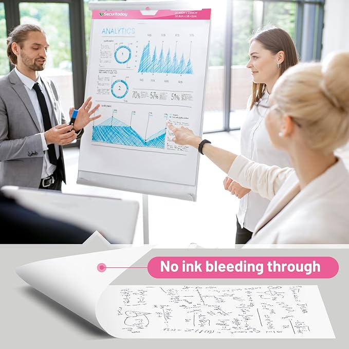 Securitoday Sticky Easel Pad - 20 x 23 Inches Flip Chart Paper for Teachers, Super Sticking Power & Bleed-Resistant - Self-Stick Easel Paper for Office, School, Classroom Supplies, 35 Sheets/Pad, 3 Pads/Pack