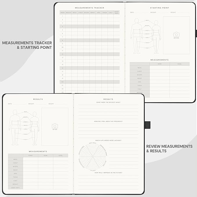 &And Per Se Fitness Workout Journal for Men & Women, Workout Log Book Planner with Daily Diet, Gym Exercise & Training Trackers - Undated, A5 Size, Leather Hardcover (Black)