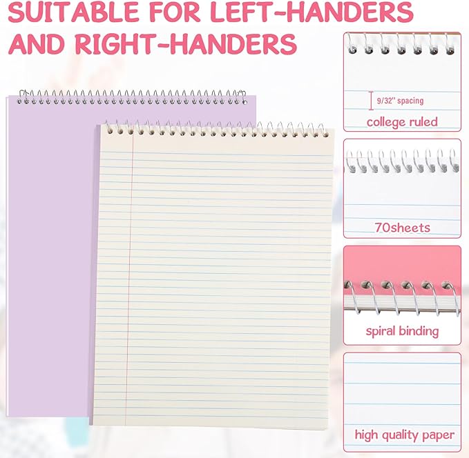 Maitys 6 Pcs Legal Pad Steno Spiral Notebook 8.5" x 11" Top Bound Spiral Pads Hard Cover College Ruled Notepad 70 Sheet Pad for School Office University Home(Macaron Color,Luxurious Style)