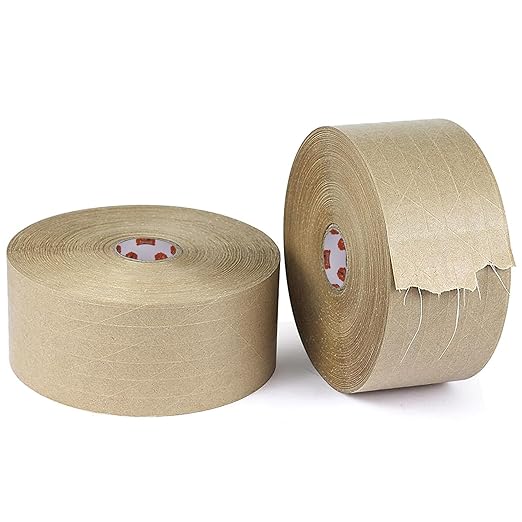 TAPEBEAR 1.5" Core Water Activated Tape, Fiber Reinforced Gummed Tape 2.75inch x 377ft, Eco-Friendly Kraft Paper Tape Biodegradable Brown Packing Tape for Security Sealing, Packaging, Shipping, 2Rolls