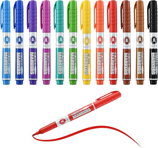SUQJOY Dry Erase Markers, Bullet Tip Whiteboard Markers, Low Odor Thick Dry Markers, 12 pack Assorted Colors for Kids/Teachers (12 Count 12 Colors)