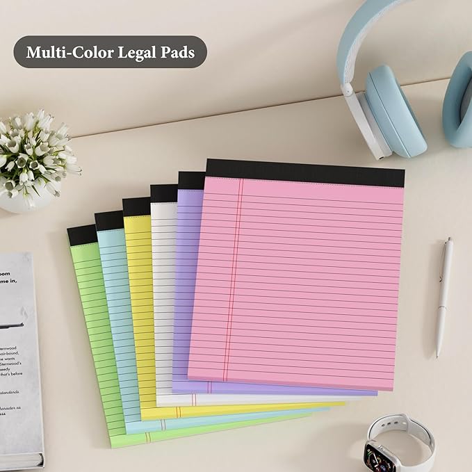 Nichela 12 Pack Colored Legal Pads 8.5" x 11" Note Pads Wide Ruled Lined Paper with Micro-Perforated Writing Notebook 30 Sheets per Pad (360 Total Pages) Notepad for School, Office & Home Supplies
