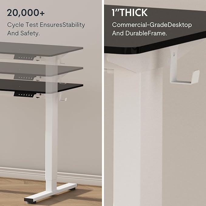 FLEXISPOT EN1 One-Piece Standing Desk with 1-Inch Thick Seamless Desktop, 60"x24" Electric Height Adjustable Desk for Home Office, Multi-Monitor Setups & Easy Assembly, Black