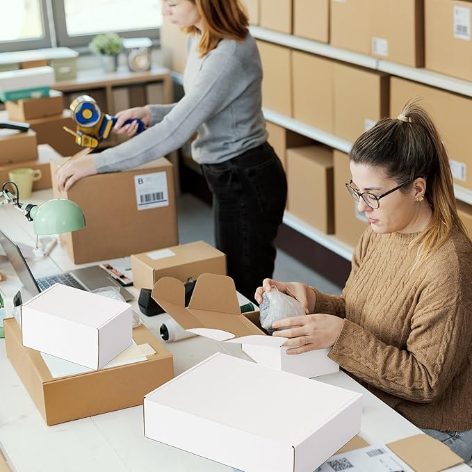 Eupako 18 Pack Small Shipping Boxes Assorted Sizes, 6x4x3, 12x9x3, 13x10x2-6 PCS Each Small Boxes, White Corrugated Box Mailers, Cardboard Boxes for Packaging Small Business, Mailing