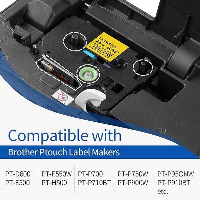 TZe-651 24mm Label Tape Replace for Brother P Touch TZe TZ Tape 24mm 0.94'' Laminated Yellow TZe651 TZ651 for Ptouch PTD600 PT-D610BT PT-P710BT Label Makers, 4-Pack Black on Yellow 1 Inch