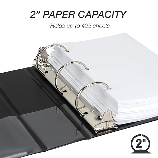 Samsill Economy 2 Inch Mini 3 Ring Binder, Made in The USA, 9.1" x 7.5" Round Ring Binder, Non-Stick Customizable Cover, Black