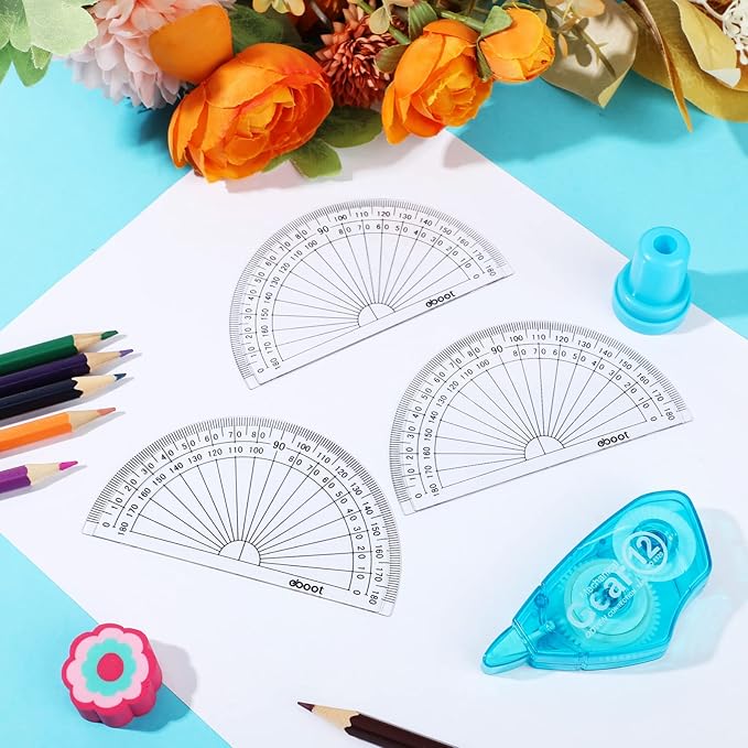 Zonon 3 Pcs 4 Inch Clear Plastic Protractor Bulk Math Protractors Set 180 Degrees Geometry Drafting Tools for Classroom Industry Office Back to School Supplies