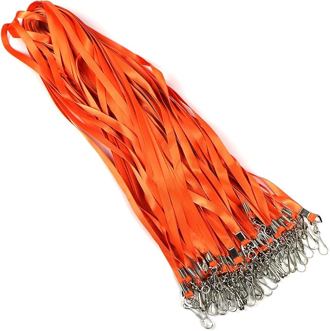 Beebel Orange Lanyard Bulk Lanyards for Id Badges Flat Lanyard with Badge Clip Swivel Hook 50 Pack