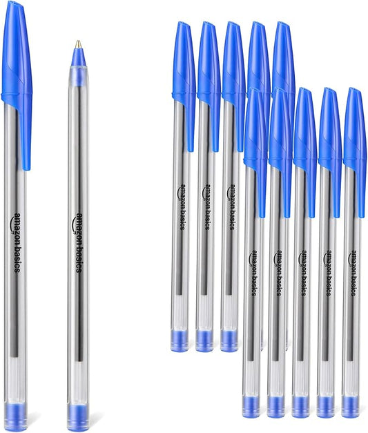 Amazon Basics Ballpoint Pens, 1.0mm, Blue, 12 Pack