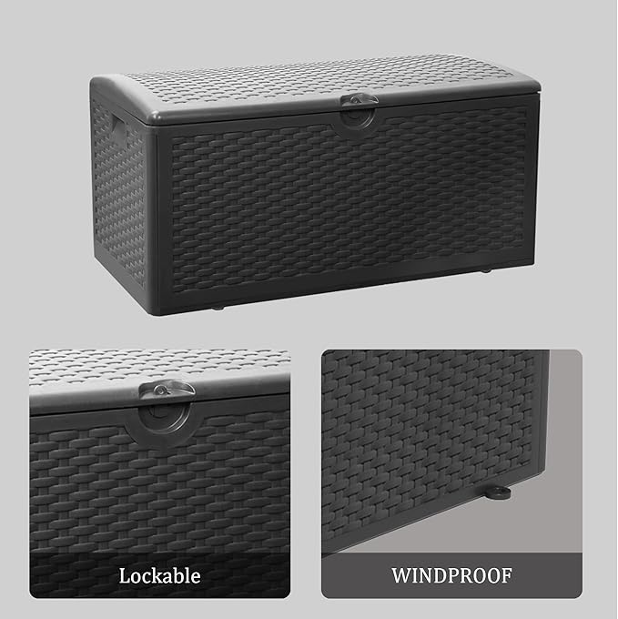 PATIOEASY 80GAL Deck Box - Black,utdoor Cushions, Throw Pillows,Waterproof Patio Storage Box Covers