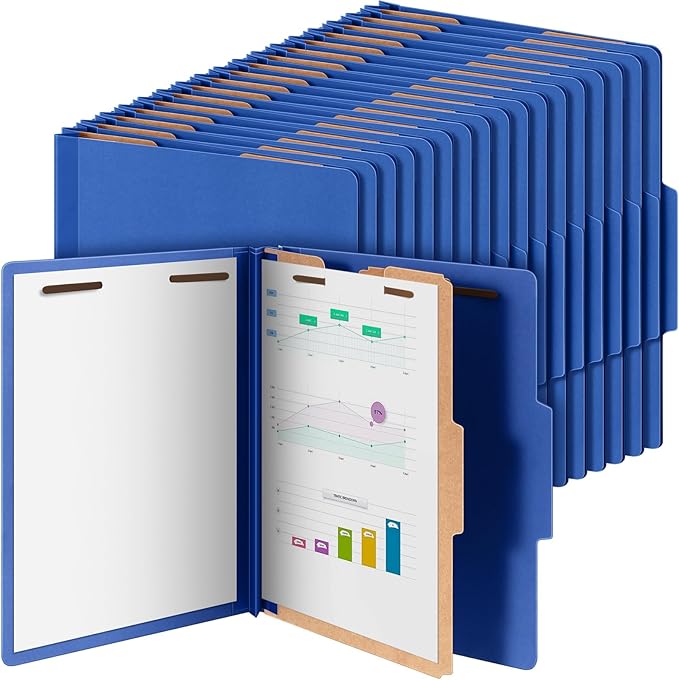 Skyygemm 48 Pcs Classification Folders Letter Size, 1 Divider Pressboard File Folder with Fasteners, Expanding File Organizer Bulk for School Teachers, Office Employee, Coworker, Staff (Dark Blue)