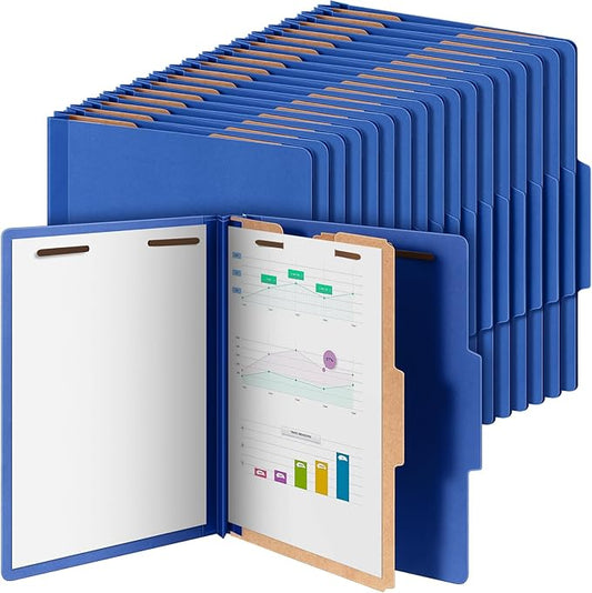 Skyygemm 48 Pcs Classification Folders Letter Size, 1 Divider Pressboard File Folder with Fasteners, Expanding File Organizer Bulk for School Teachers, Office Employee, Coworker, Staff (Dark Blue)
