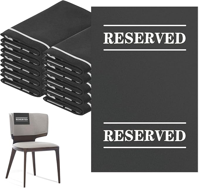 20 Pcs Reserved Chair Signs Cloth Church Placeholder Reserved Pew Signs Chair Reserved Seat Coverswith Printed Words For Weddings, Churches, Eceptions, Cinema,Celebrations, Parties and Events (Black)