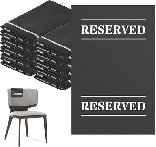 10 Pcs Reserved Chair Signs Cloth Church Placeholder Reserved Pew Signs Chair Reserved Seat Coverswith Printed Words For Weddings, Churches, Eceptions, Cinema,Celebrations, Parties and Events(Black)