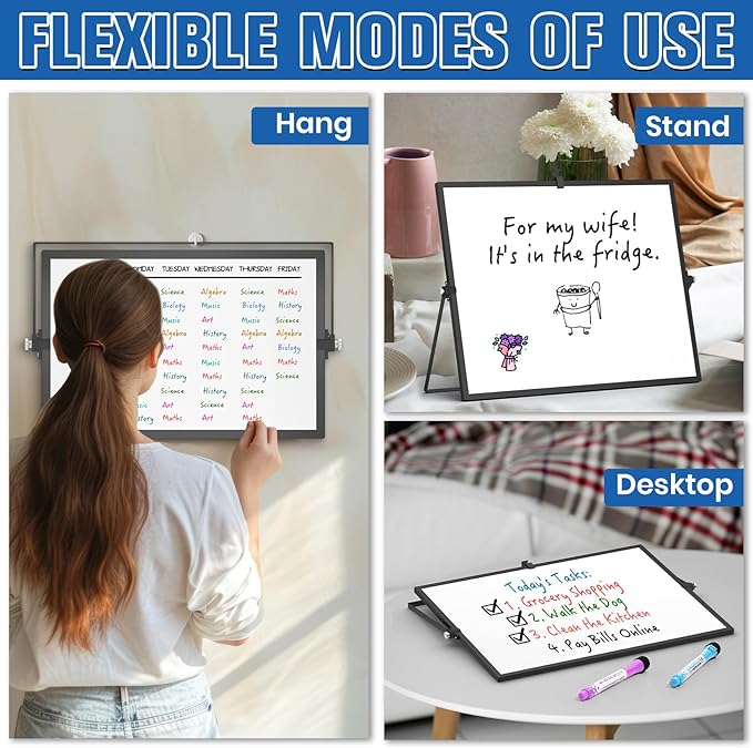 Grtard Magnetic Dry Erase Board with Stand, 18''x14'' Double-Sided White Board, Desktop Whiteboard with Stand, Large White Board, Desk Whiteboard Portable, Dry Erase Board for Kids, Memo(Black)