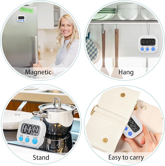 Weewooday 12 Pcs Digital Kitchen Magnetic Timer Bulk Classroom Count up Countdown Timer Large Digits Egg Loud Alarm Cute Desk Stopwatch for Teacher Kids Cooking Office(White,Stylish Style)