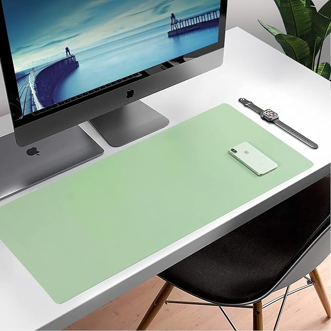 Wolaile PU Leather Desk Pad,36x17 in Large Computer Desk Mat,Waterproof Non-Slip Desk Blotter Protector,Light Green Big Keyboard Mouse Pad
