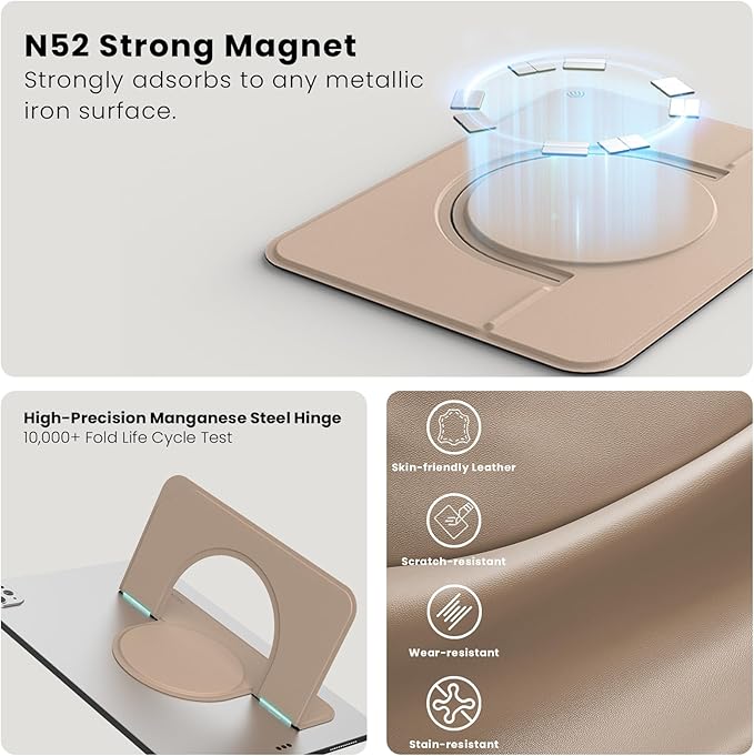 Nillkin Adhesive Tablet Stand, 0.14 inch Invisible Slim iPad Holder, Stepless Adjustable Stand, Built-in Back Magnets, Compatible with Tablets Up to 10.4-13.2 inch, Brown