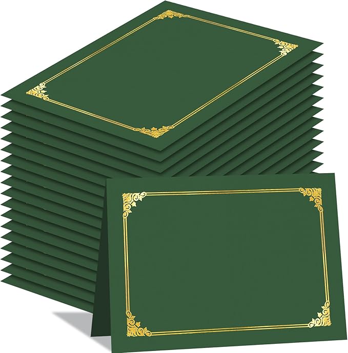 HAUTOCO 50 Pack Certificate Holders, Green Diploma Folders Certificate Covers with Gold Foil Border for Letter Size 8.5x11 Cardstock, Award, Document, Graduation