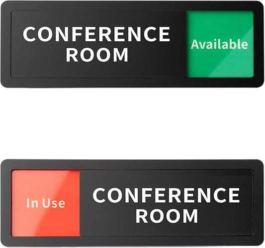 Conference Room Office Door Sign Do Not Disturb,Versatile In-Use/Available Slider Sign for Business Home, Meeting Vacant Occupied Privacy Room Sign,Frosted Black 8" x 2.6"