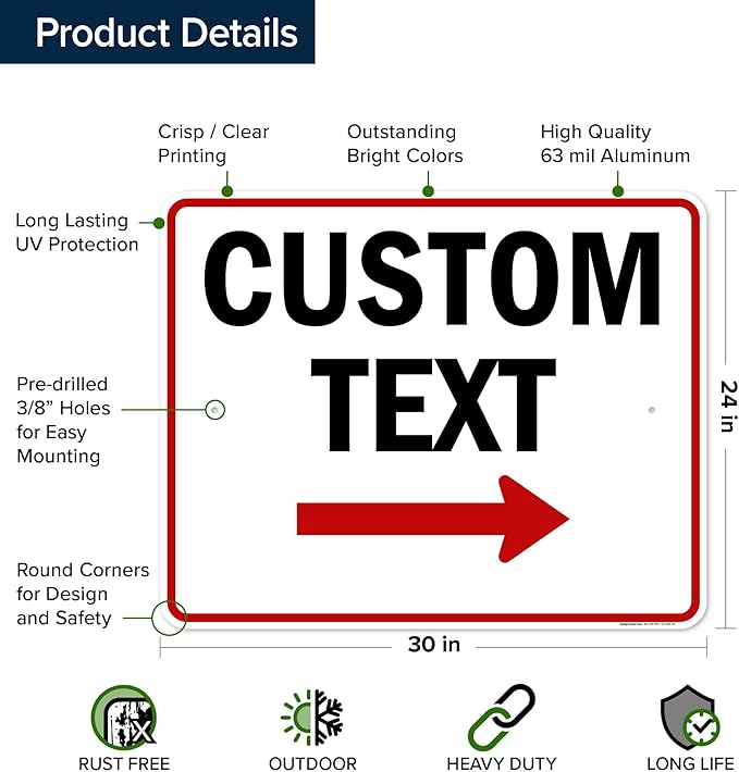 Custom Arrow Directional Sign by My Sign Center - Right Arrow, 24x30 Inches, Rust Free .063 Aluminum, Fade Resistant, Made in USA