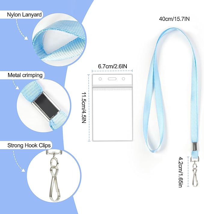 30 Pcs Lanyards for ID Badges, Clear Lanyards for Cruise Ship Cards, Waterproof Lanyard Card Holder for Carnival Sail, Vertical Nametag Holder (Rainbow, 10 Colors)