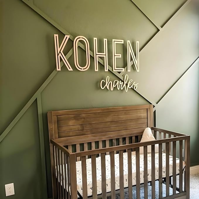 Personalized Wooden Name Sign for Nursery - Custom Name Signs for Kids Room, Personalized Nursery Name Sign - Perfect Room Decoration, Wall Name Decoration & Wedding signs, Family Name Signs (First & Middle Name - Style 1)