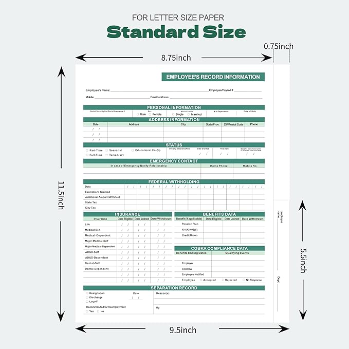 Employee File Folders with Internal Pocket, High Capacity HR Folders for Personnel Records, Durable HR Filing System for Office Organization, 25-Pack (Green)