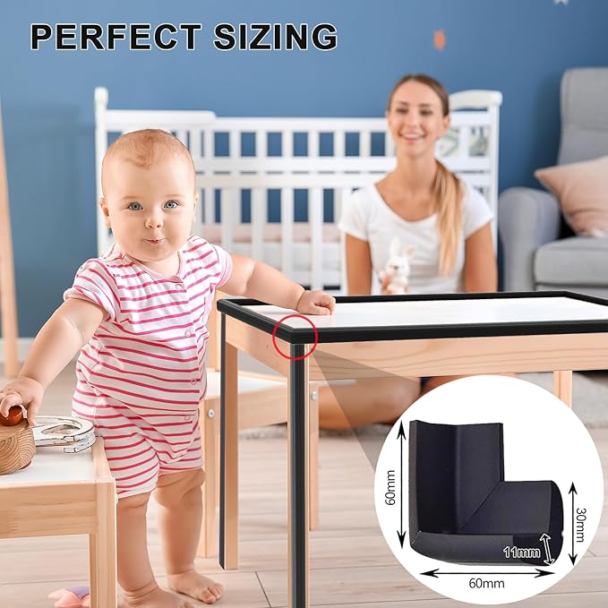 8 Pack Large Table Corner Protector for Kids, Baby Proofing Soft Rubber Foam Cushion Corner Covers, Heavy-Duty Corner Bumper Guards for Furniture Stair Cabinet Fireplace - Pre-Taped, Black