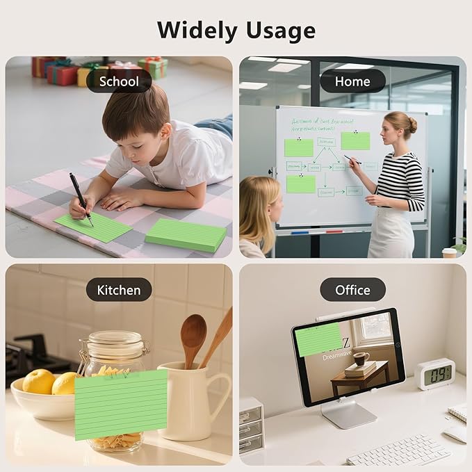 250 Count Index Cards 3 x 5 Inch, Heavyweight Colored Lined Note Cards Portable Ruled Flash Cards Perfect for Studying and Organizing, Note Taking Study Flashcards for Home, School and Office