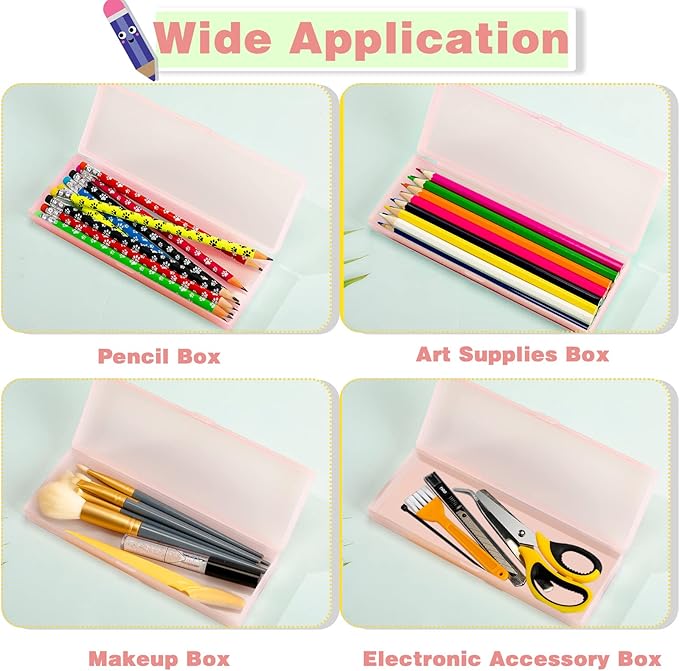 Fainne 24 Pcs Plastic Pencil Case Bulk Pencil Boxes Plastic Stationery Case Frosted Pen Box Pen Holder with Hinged Lid Snap Closure for Office(Single Layer,Pink,7.09 x 2.36 x 0.98 Inch)