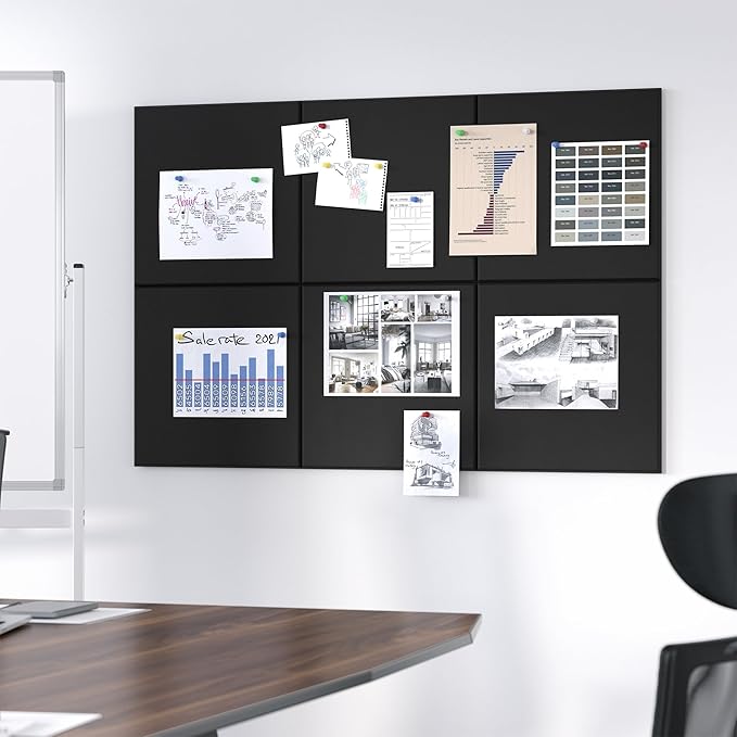Neatsure Large Cork Board for Wall, Black Felt Bulletin Board with Pushpins, 36" x 24" 6 Panels Wall Tiles, Tack Push Pin Boards for Office